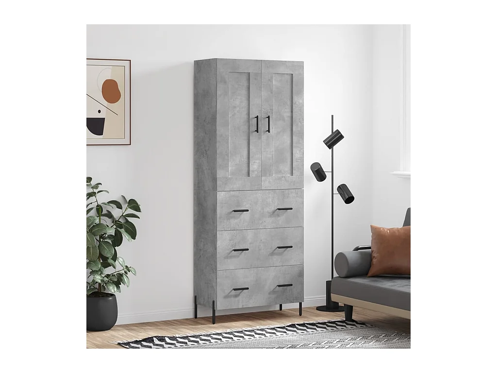 Buffet haut Gris béton 69,5x34x180 cm Bois d'ingénierie QWE40225