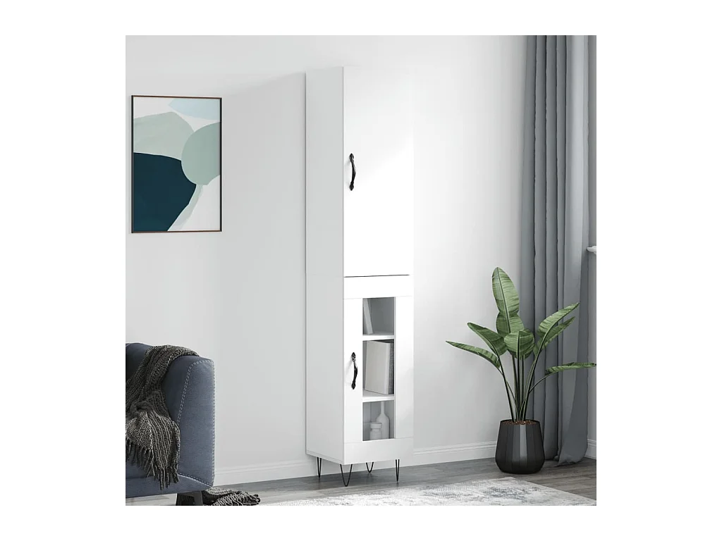 Buffet haut Blanc 34,5x34x180 cm Bois d'ingénierie QWE56353