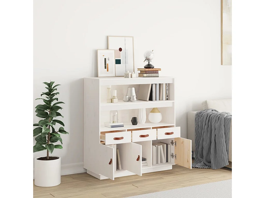 Highboard,Kommode Weiß 100x40x108,5 cm Massivholz Kiefer -gkd288813