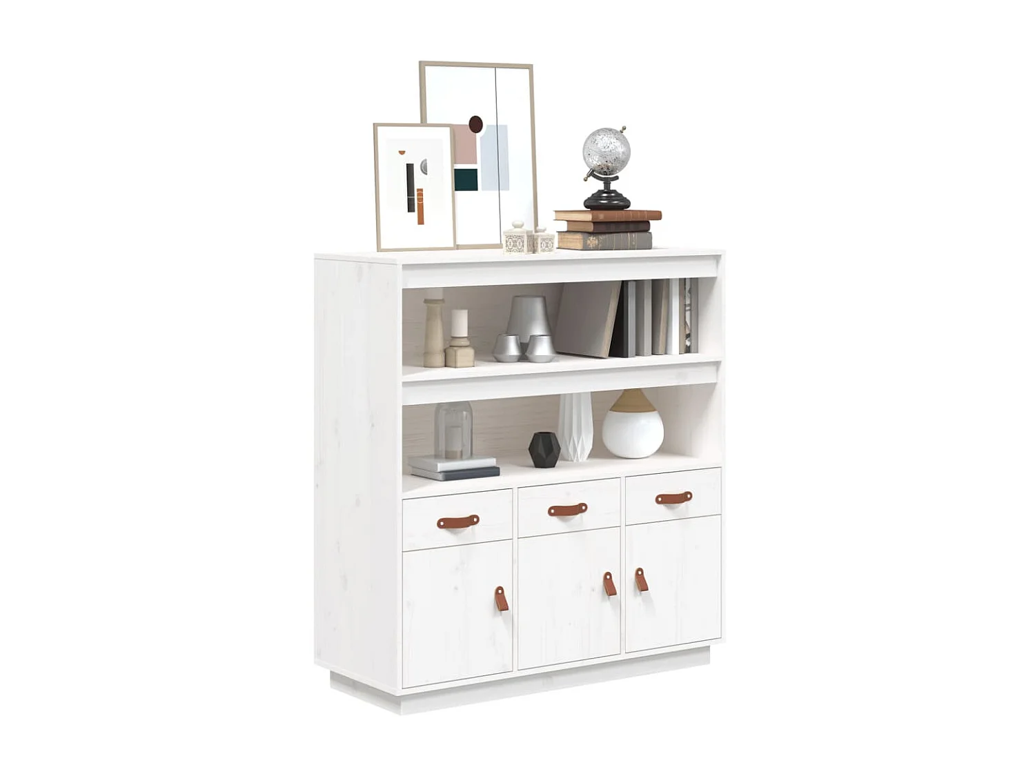 Highboard,Kommode Weiß 100x40x108,5 cm Massivholz Kiefer -gkd288813
