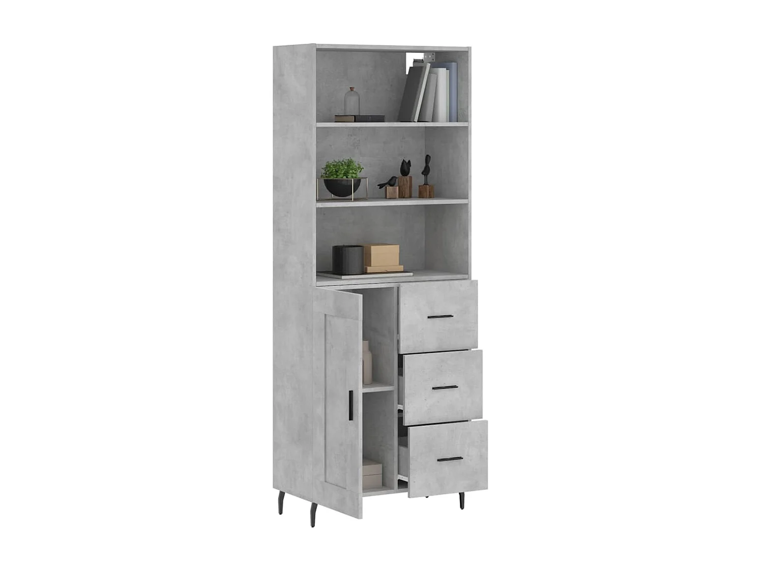 Buffet haut Gris béton 69,5x34x180 cm Bois d'ingénierie QWE97846