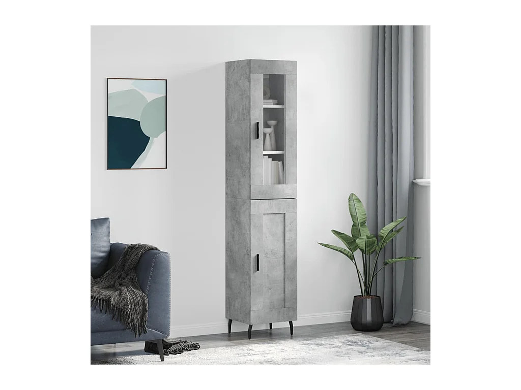 Buffet haut Gris béton 34,5x34x180 cm Bois d'ingénierie QWE95461