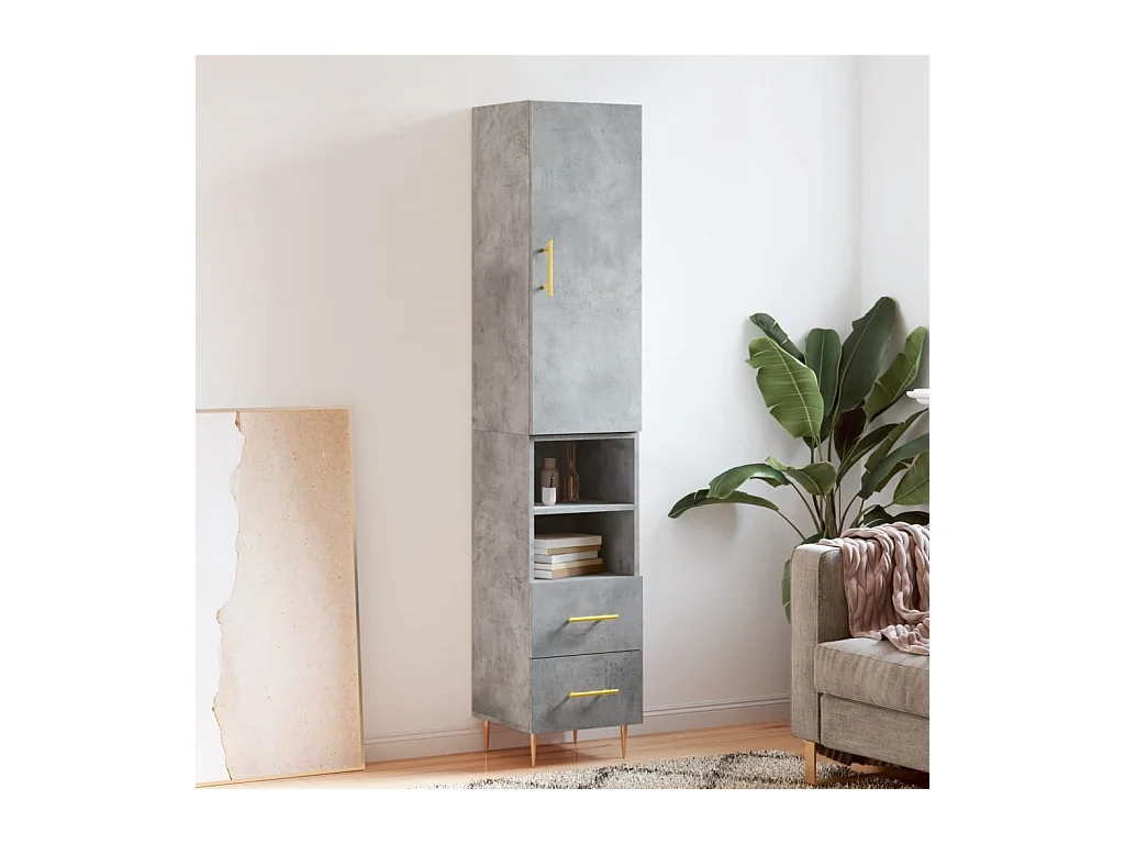 Highboard,Kommode Betongrau 34,5x34x180 cm Holzwerkstoff -gkd226467