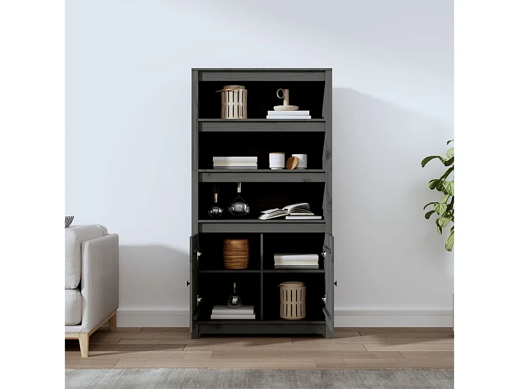 Highboard,Kommode Grau 80x35x154 cm Massivholz Kiefer -gkd372500