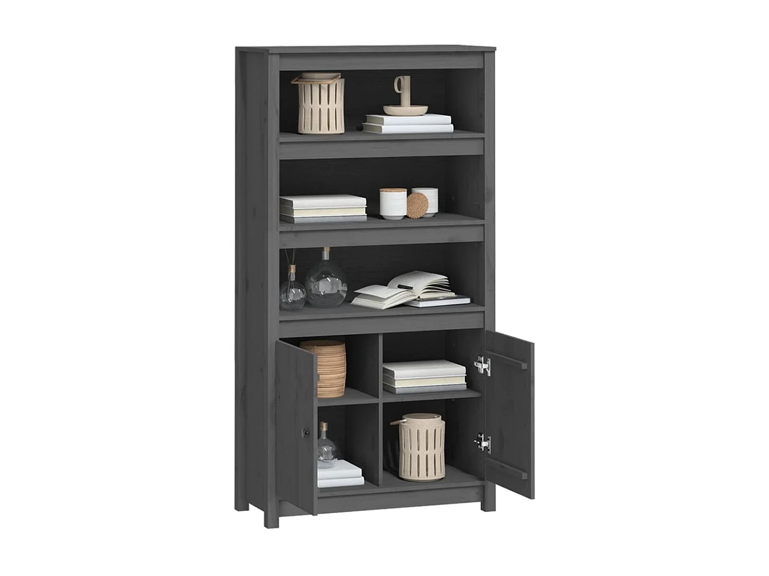 Buffet haut Gris 80x35x154 cm Bois massif de pin EGER64713