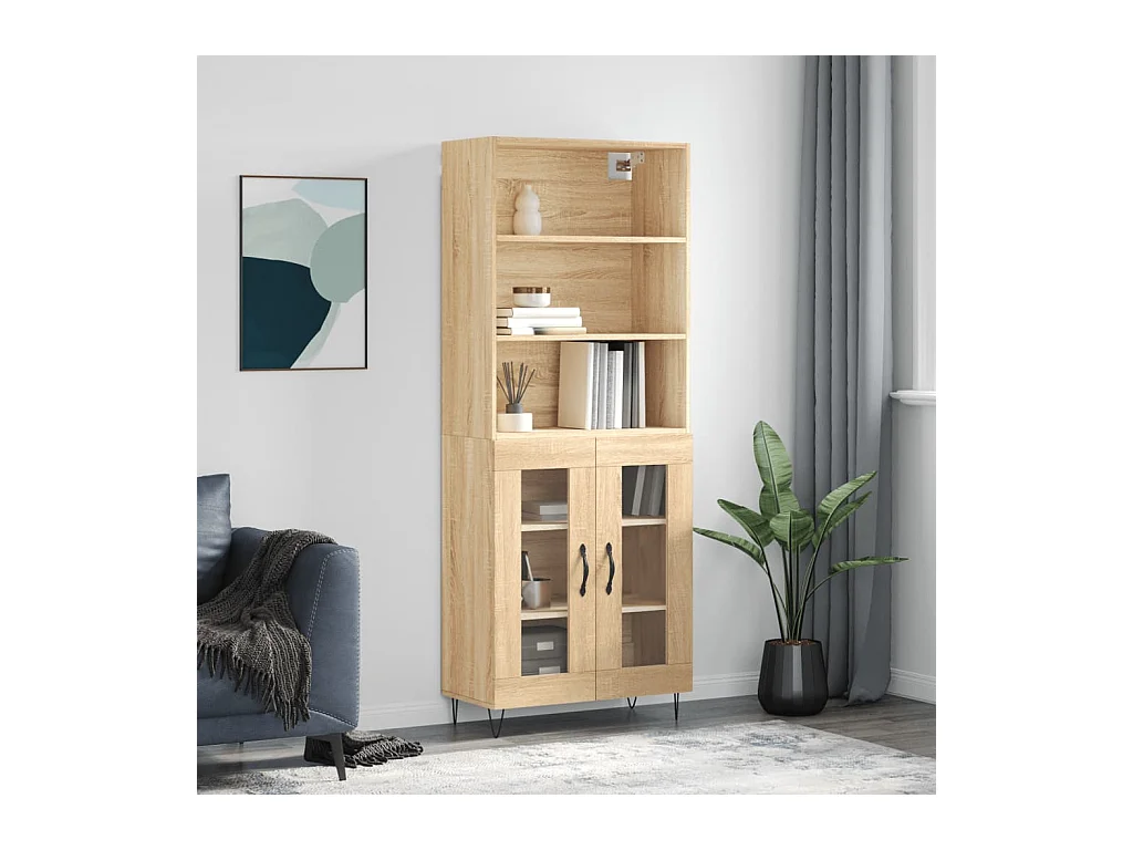 Buffet haut Chêne sonoma 69,5x34x180 cm Bois d'ingénierie QWE94304