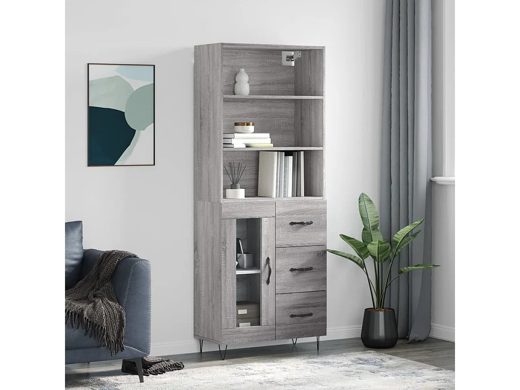 Buffet haut Sonoma gris 69,5x34x180 cm Bois d'ingénierie QWE36972