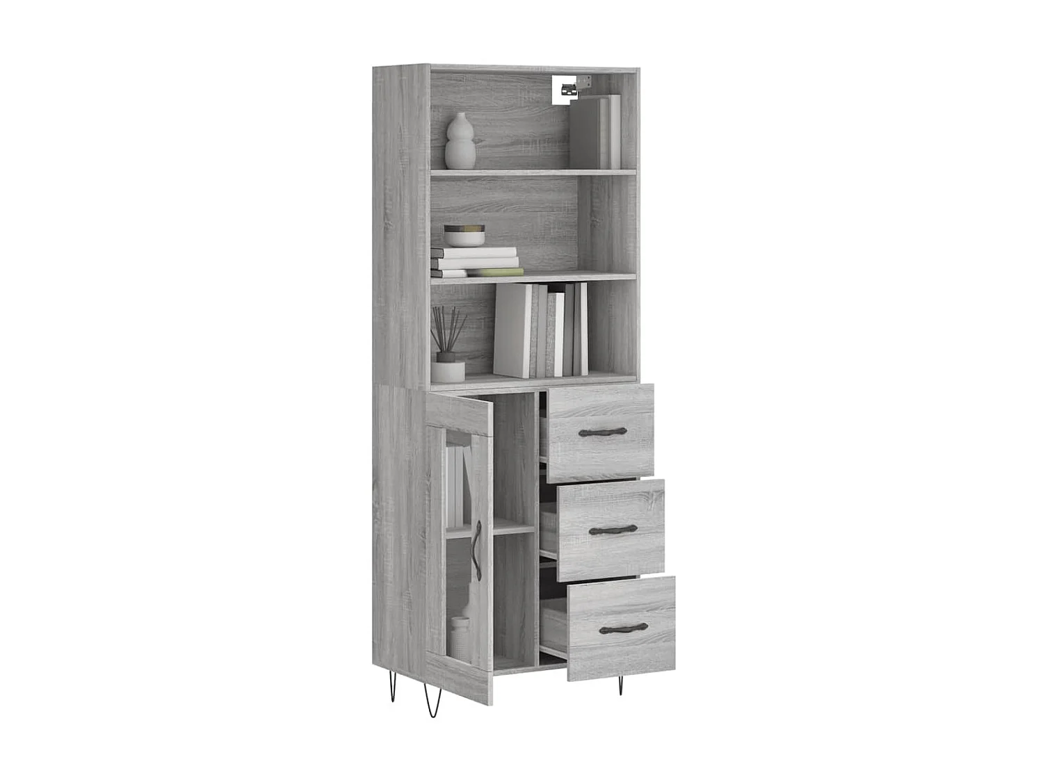Buffet haut Sonoma gris 69,5x34x180 cm Bois d'ingénierie QWE36972