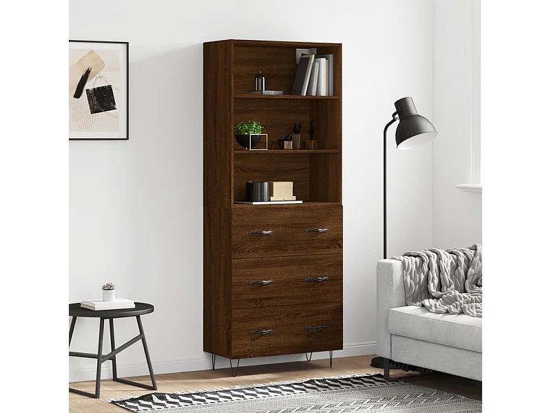 Highboard,Kommode Braun Eichen-Optik 69,5x34x180 cm Holzwerkstoff -gkd245827