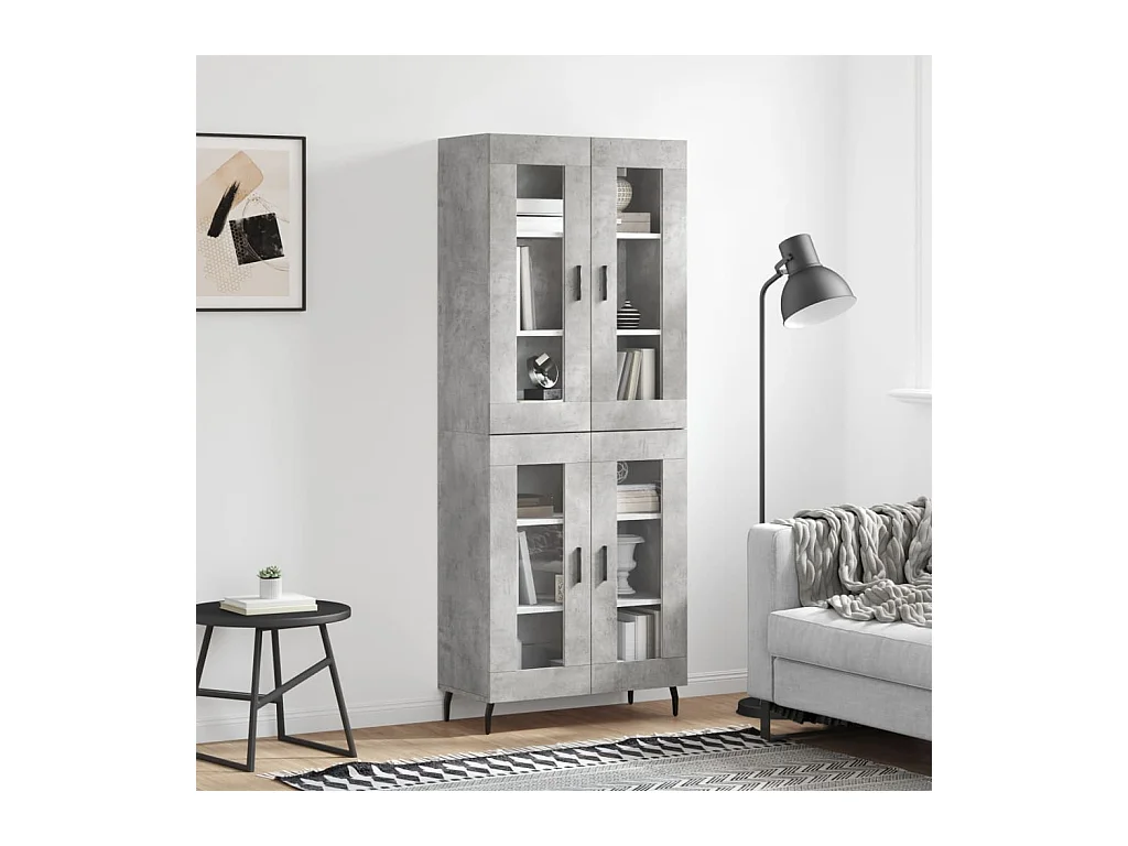 Hoge kast 69,5x34x180 cm bewerkt hout betongrijs NL293691