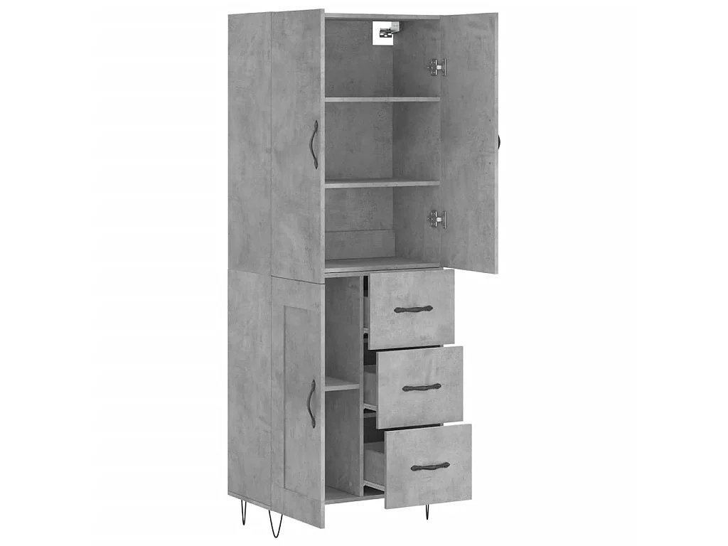 Buffet haut Gris béton 69,5x34x180 cm Bois d'ingénierie QWE79470