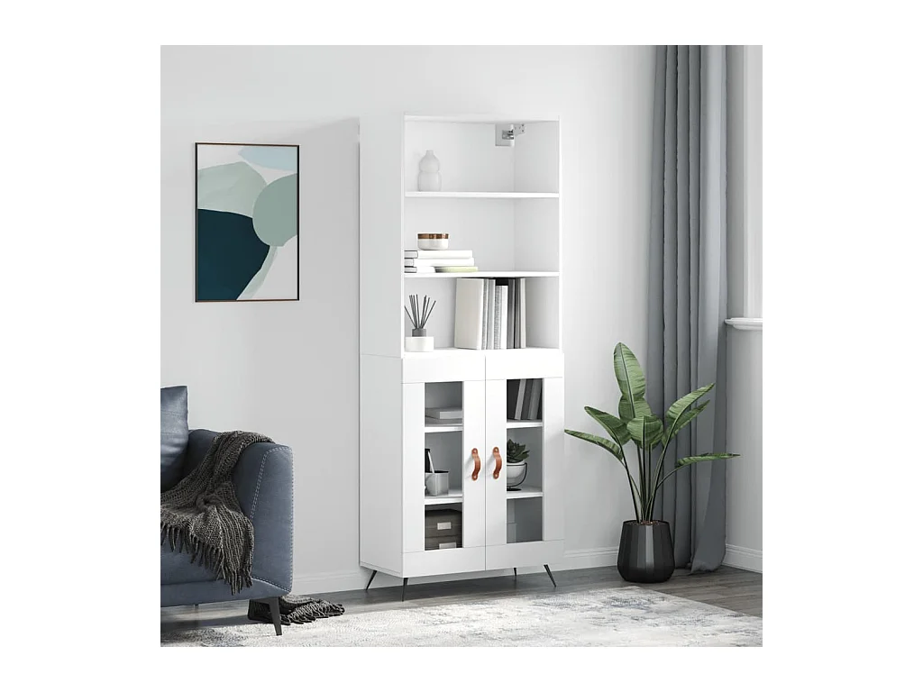 Buffet haut Blanc 69,5x34x180 cm Bois d'ingénierie QWE80937