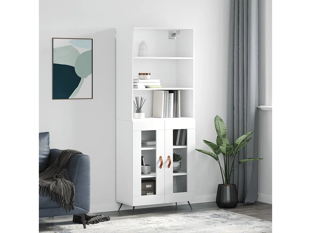 Aparador alto madera contrachapada blanco 69,5x34x180 cm ES53534