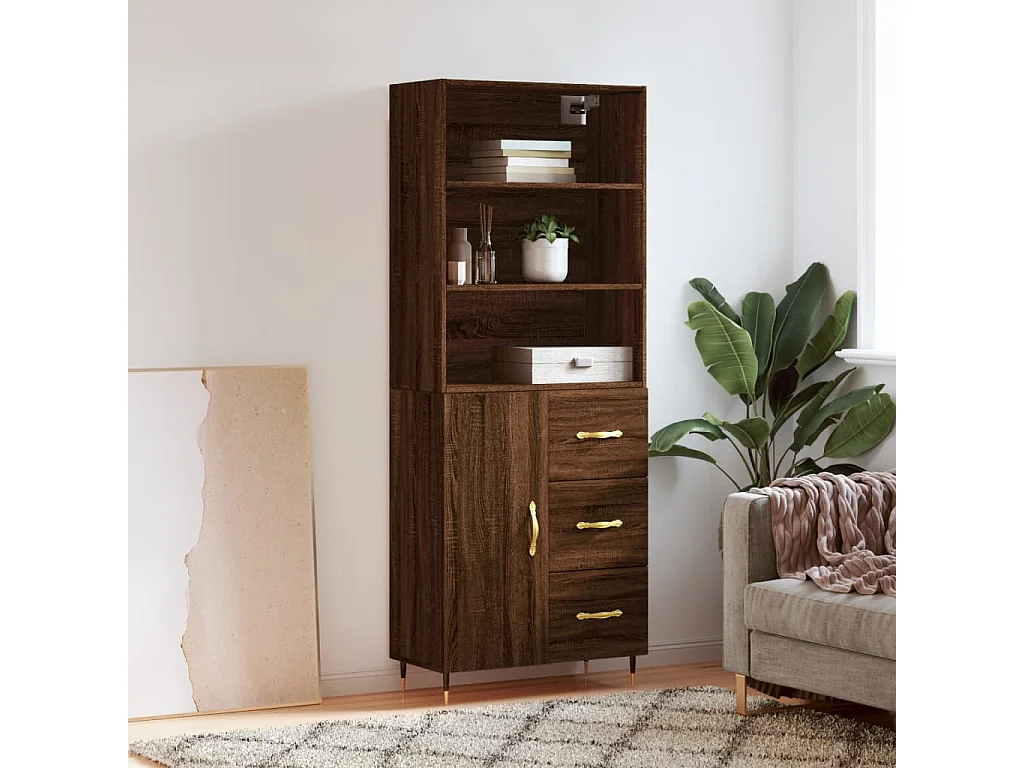 Highboard,Kommode Braun Eichen-Optik 69,5x34x180 cm Holzwerkstoff -gkd928650