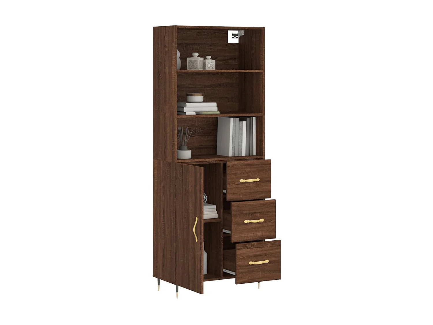 Highboard,Kommode Braun Eichen-Optik 69,5x34x180 cm Holzwerkstoff -gkd928650