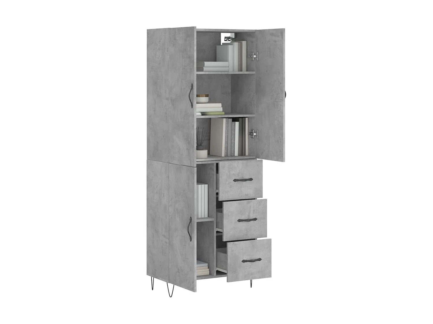 Hoge kast 69,5x34x180 cm bewerkt hout betongrijs NL640509