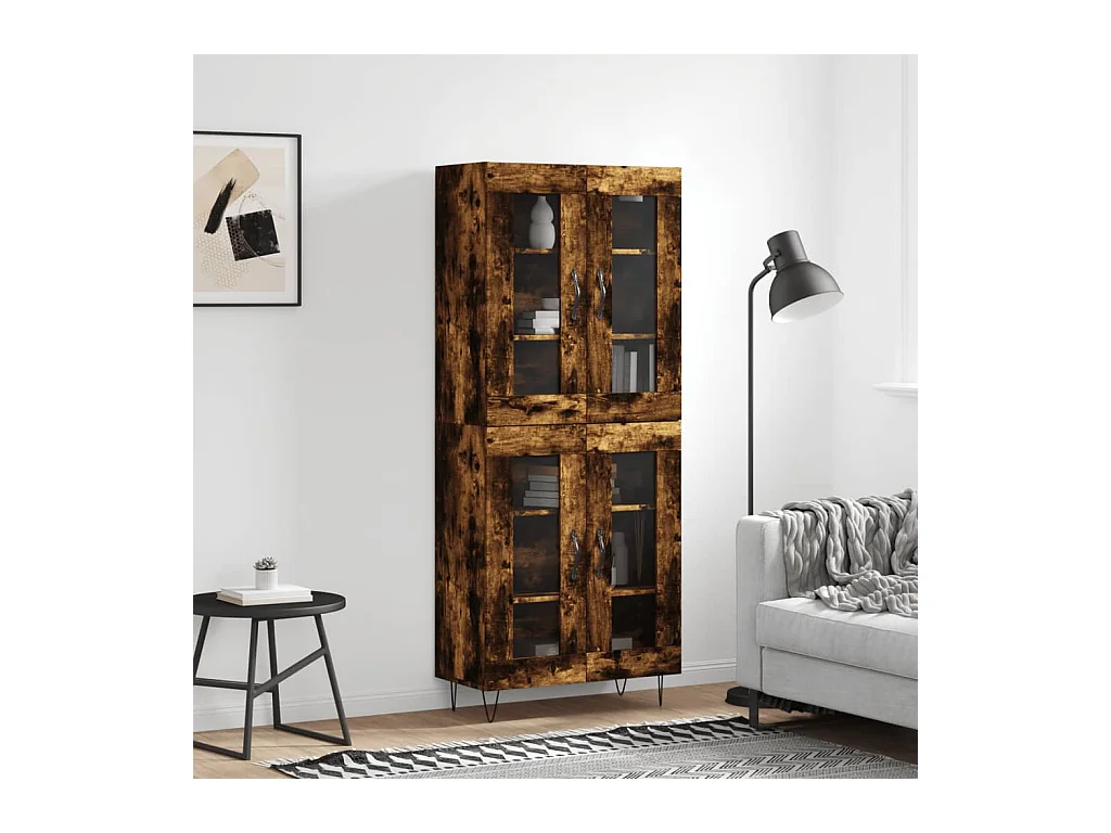 Hoge kast 69,5x34x180 cm bewerkt hout gerookt eikenkleurig NL34451