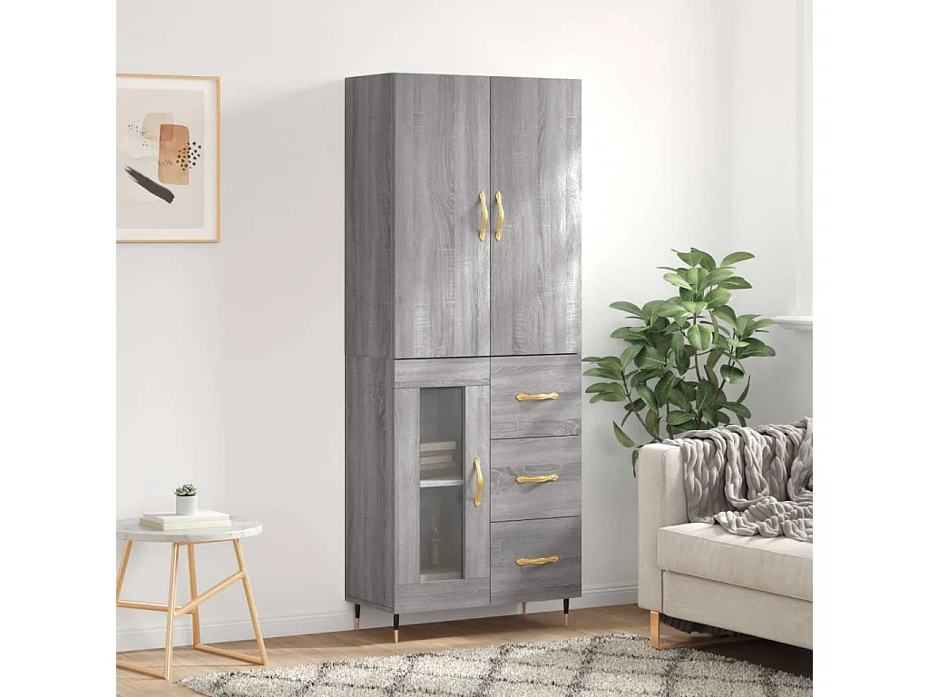 Buffet haut Sonoma gris 69,5x34x180 cm Bois d'ingénierie QWE95803