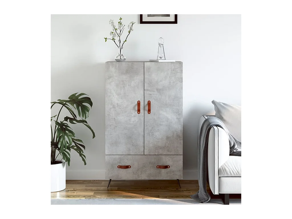 Buffet haut gris béton 69,5x31x115 cm bois d'ingénierie QWE97328