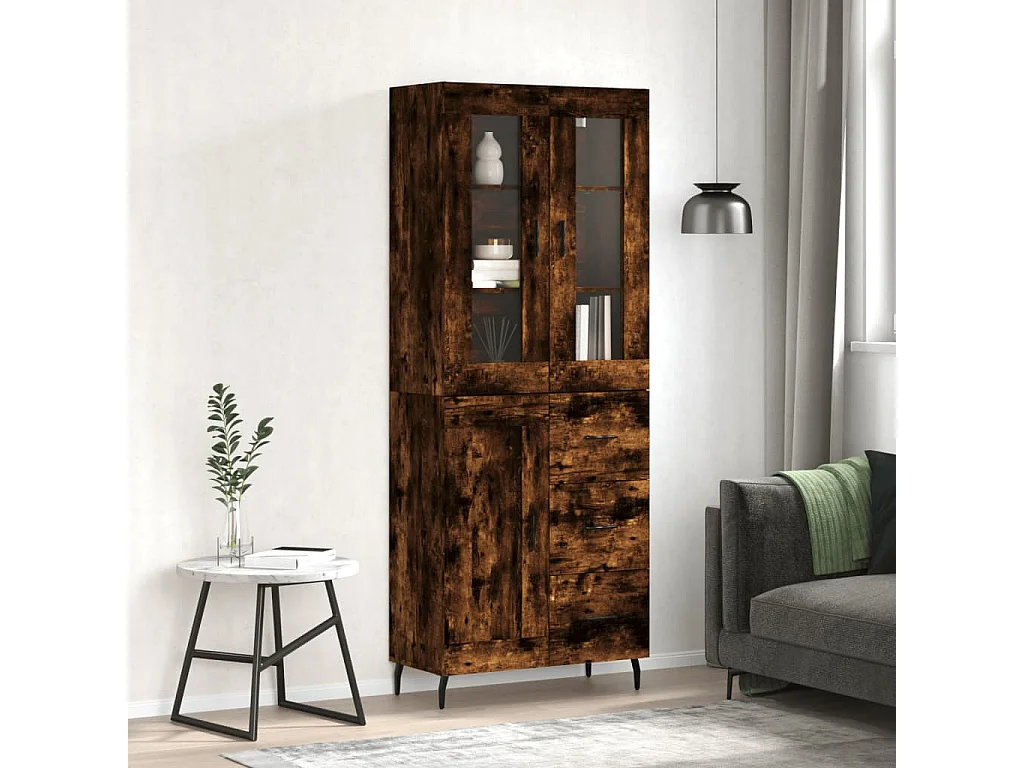 Highboard,Kommode Räuchereiche 69,5x34x180 cm Holzwerkstoff -gkd429314