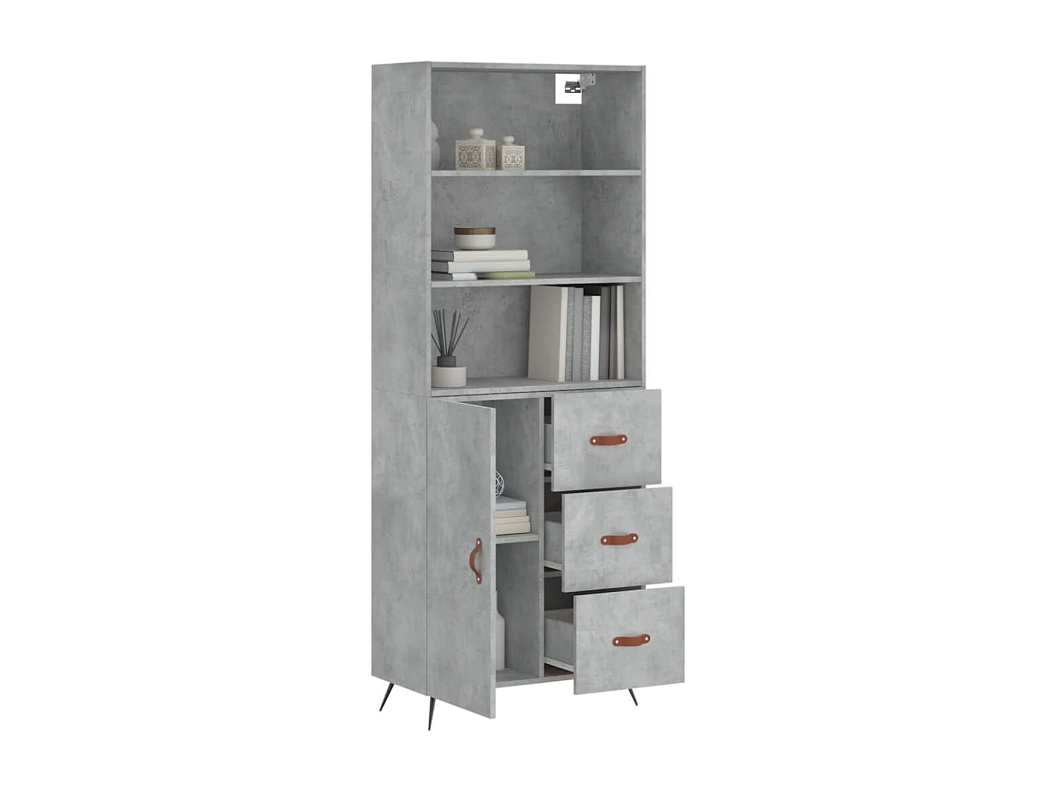 Highboard,Kommode Betongrau 69,5x34x180 cm Holzwerkstoff -gkd855032