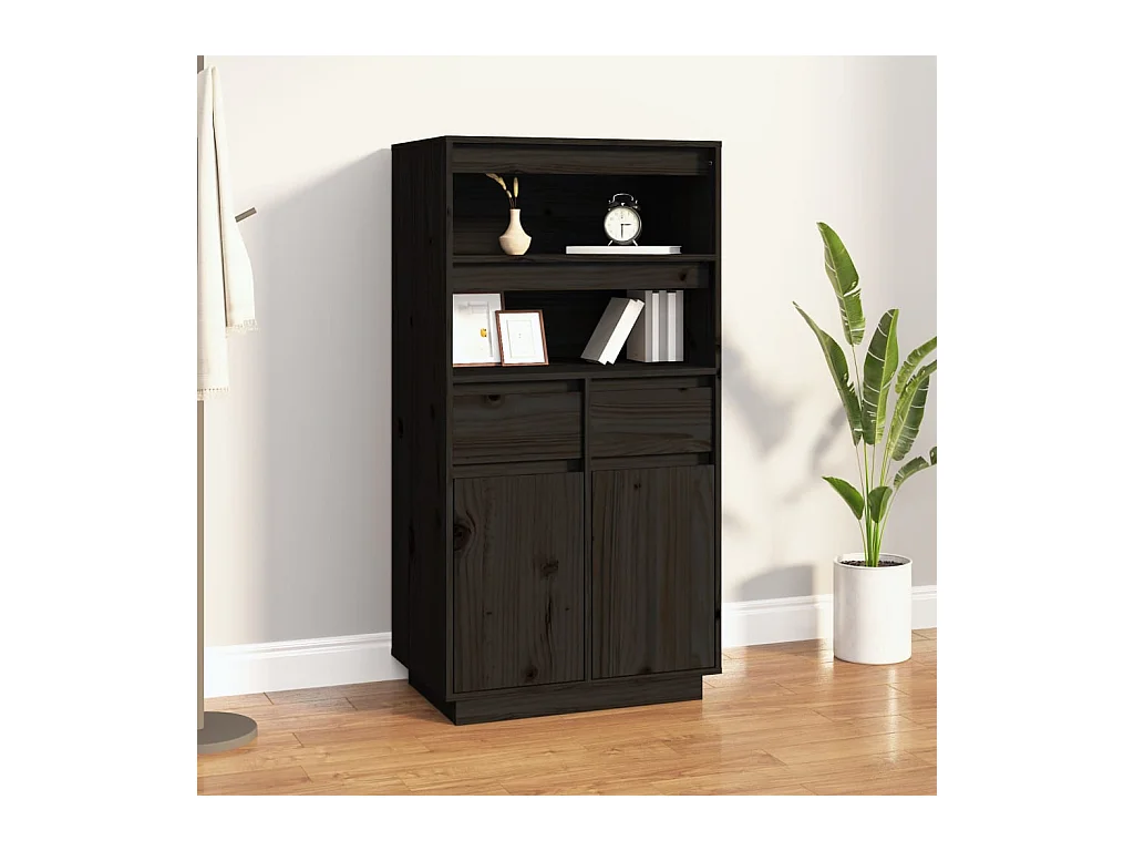 Buffet haut Noir 60x40x116,5 cm Bois massif de pin EGER18813