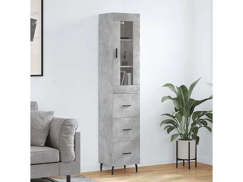 Buffet haut Gris béton 34,5x34x180 cm Bois d'ingénierie QWE36964