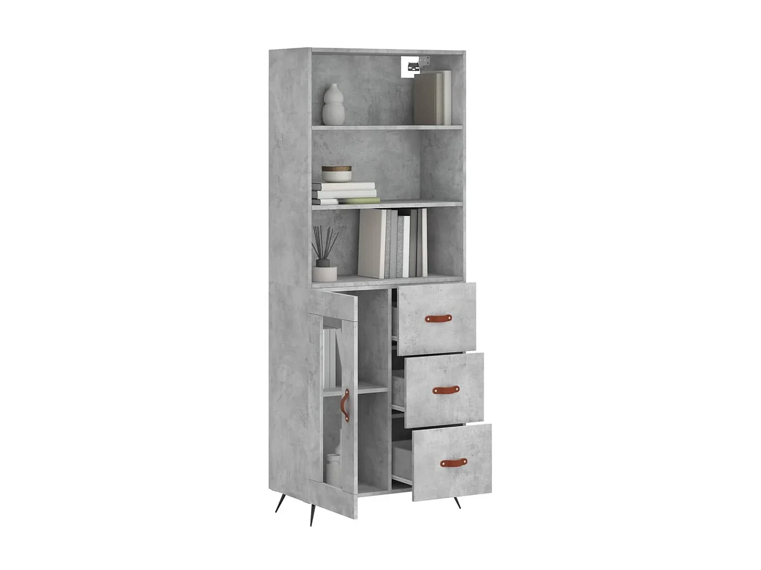 Buffet haut Gris béton 69,5x34x180 cm Bois d'ingénierie QWE19330