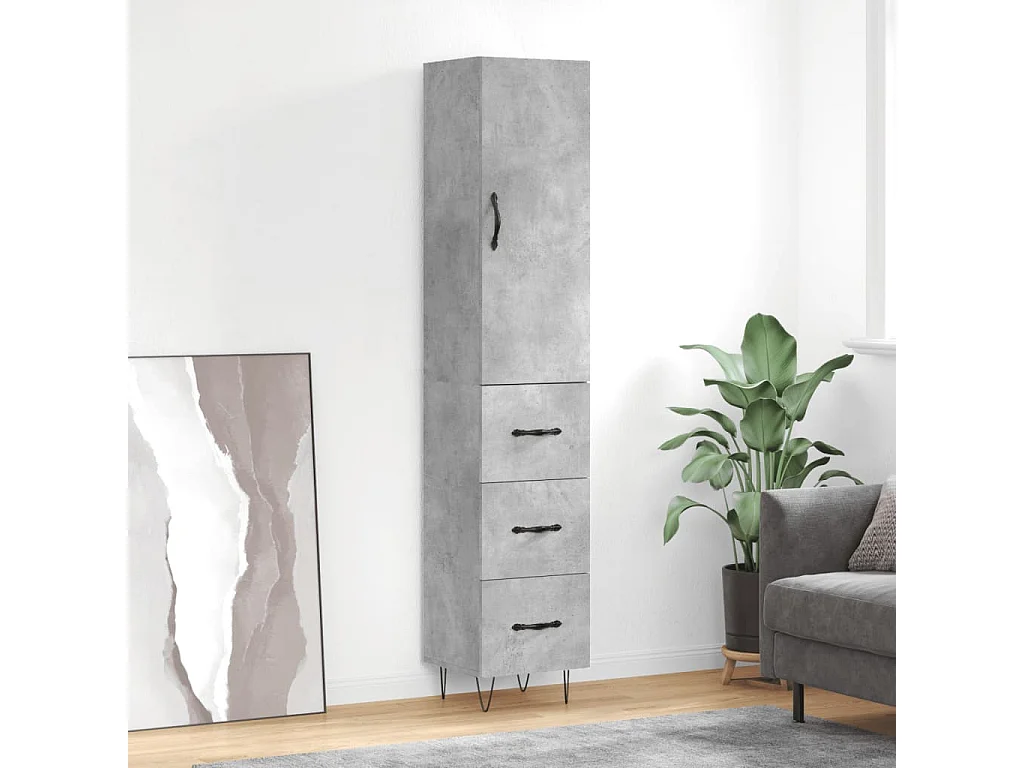 Highboard,Kommode Betongrau 34,5x34x180 cm Holzwerkstoff -gkd240365