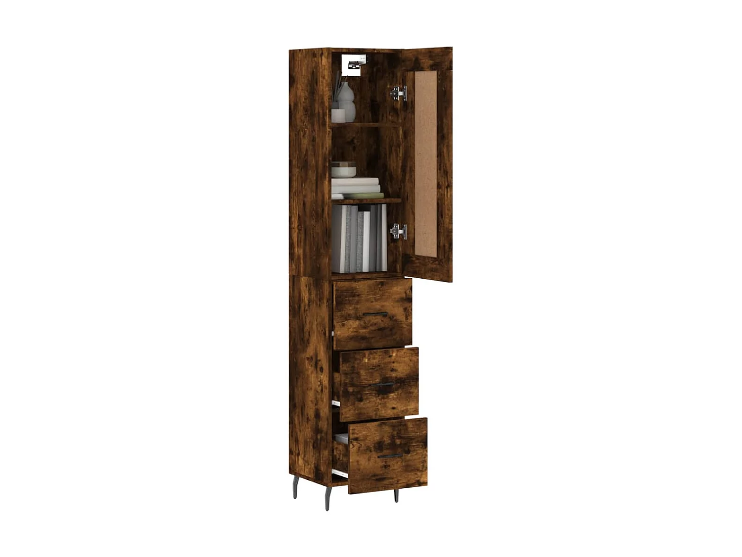 Buffet haut Chêne fumé 34,5x34x180 cm Bois d'ingénierie QWE39796