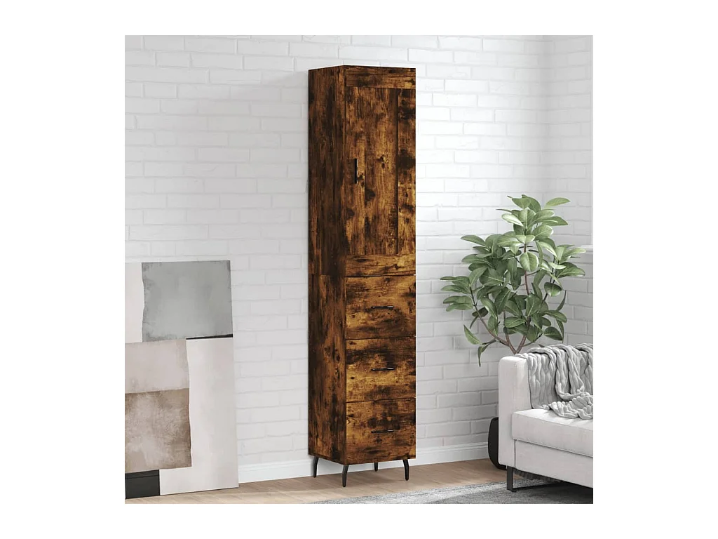Buffet haut Chêne fumé 34,5x34x180 cm Bois d'ingénierie QWE39796