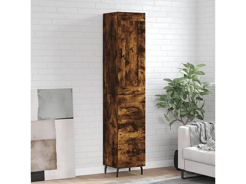 Highboard,Kommode Räuchereiche 34,5x34x180 cm Holzwerkstoff -gkd805532