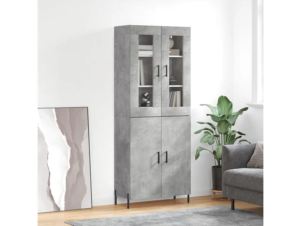 Aparador alto madera contrachapada gris hormigón 69,5x34x180 cm ES82851