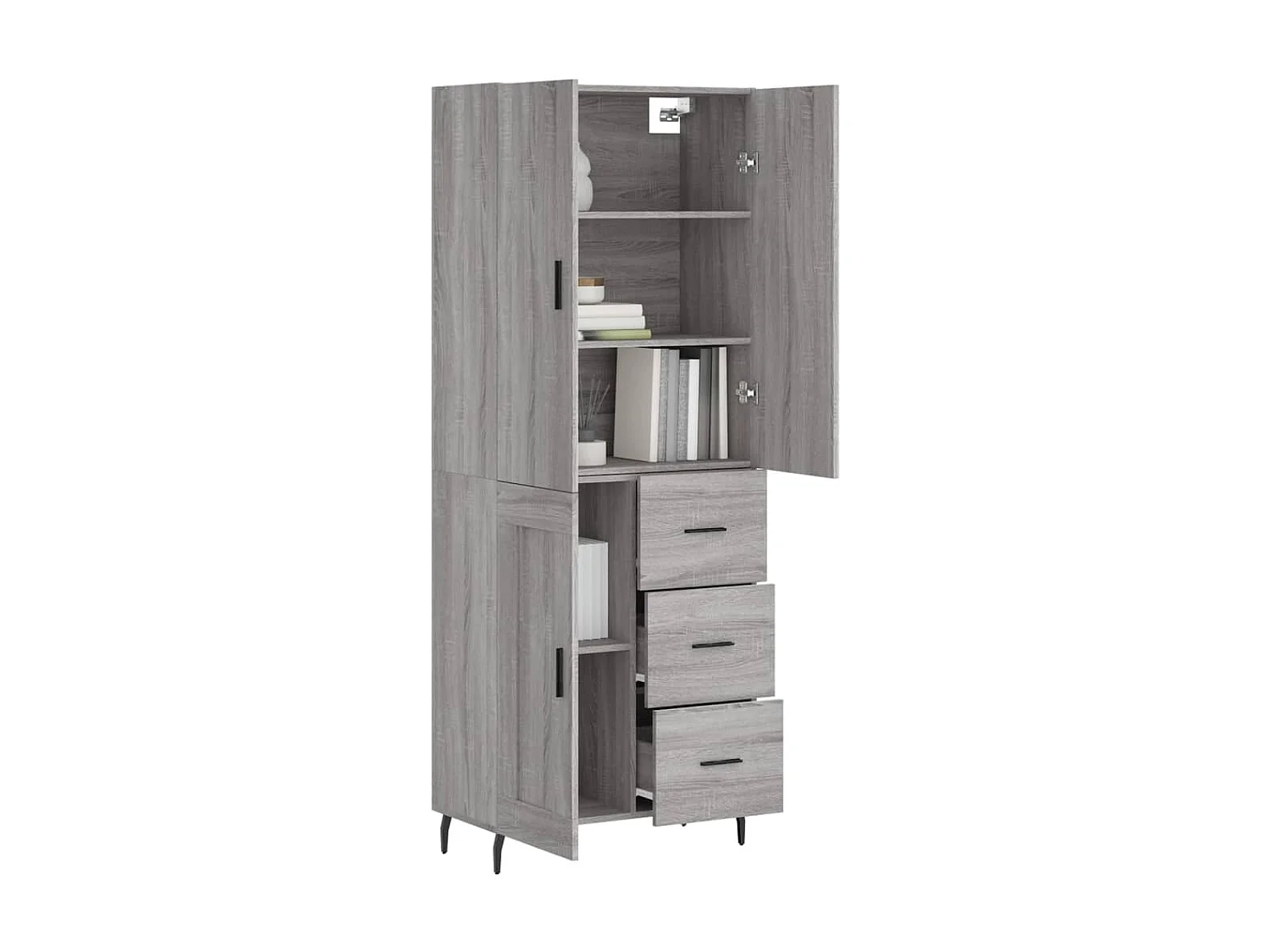 Aparador alto madera contrachapada gris sonoma 69,5x34x180 cm ES75840