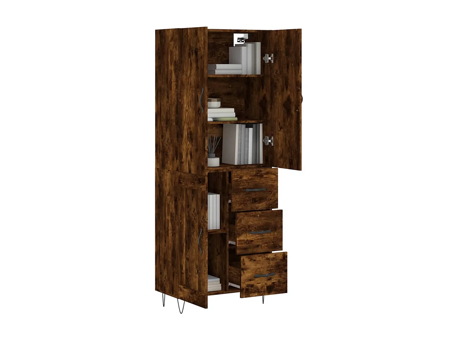 Aparador alto madera contrachapada roble ahumado 69,5x34x180 cm ES97079