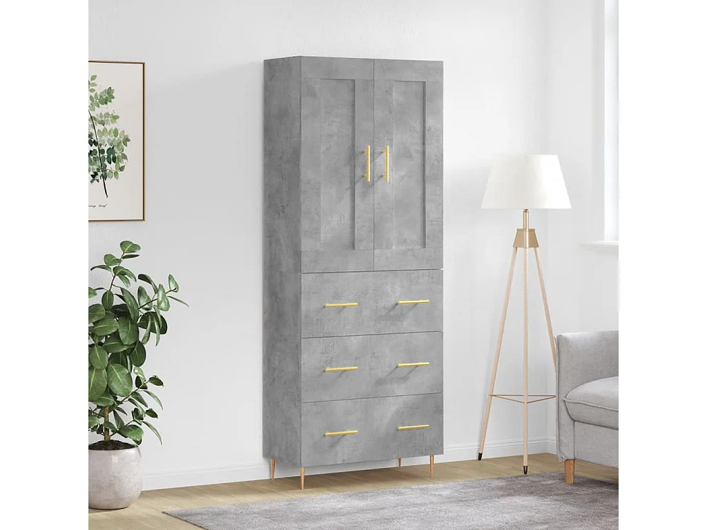 Highboard,Kommode Betongrau 69,5x34x180 cm Holzwerkstoff -gkd424708
