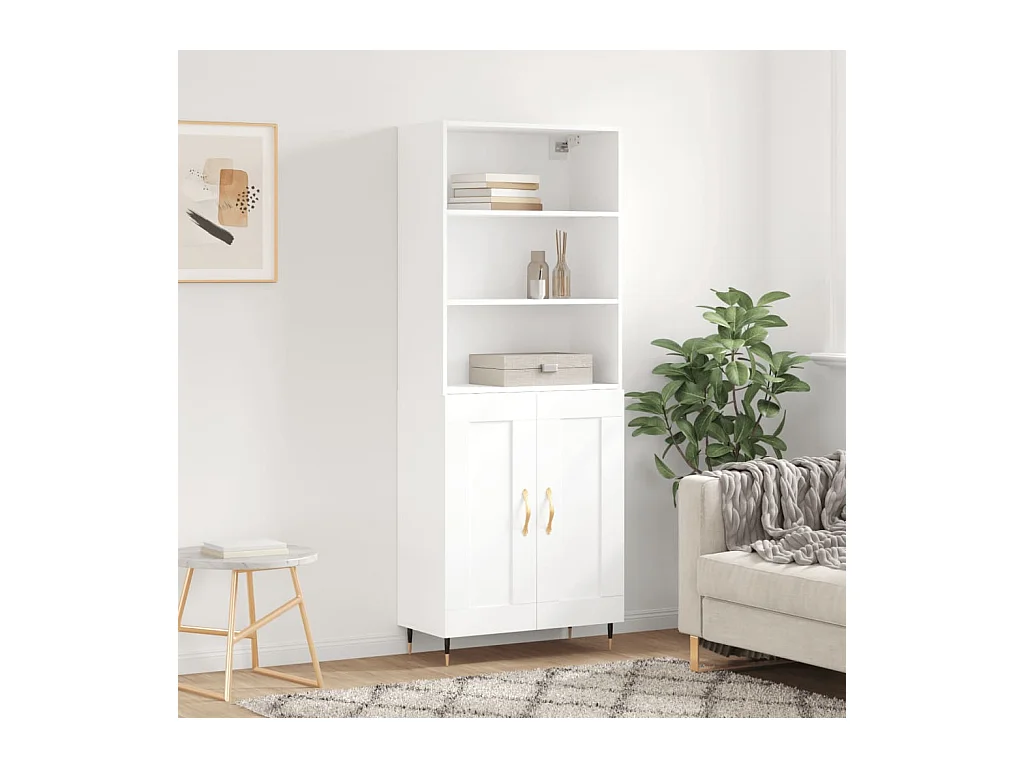 Buffet haut Blanc 69,5x34x180 cm Bois d'ingénierie QWE25132