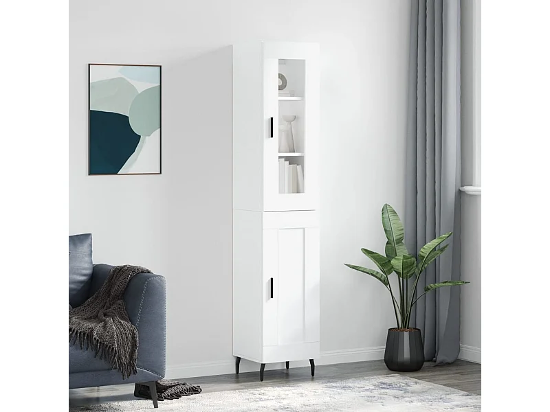 Aparador alto madera contrachapada blanco 34,5x34x180 cm ES45456