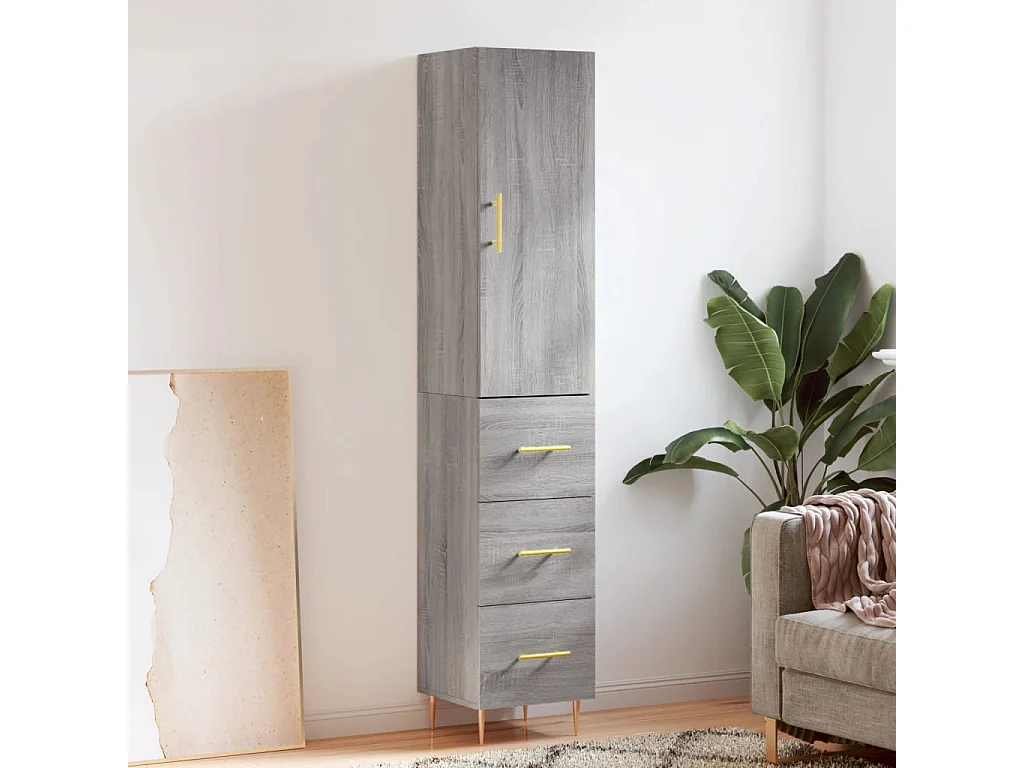 Hoge kast 34,5x34x180 cm bewerkt hout grijs sonoma eikenkleurig NL113302