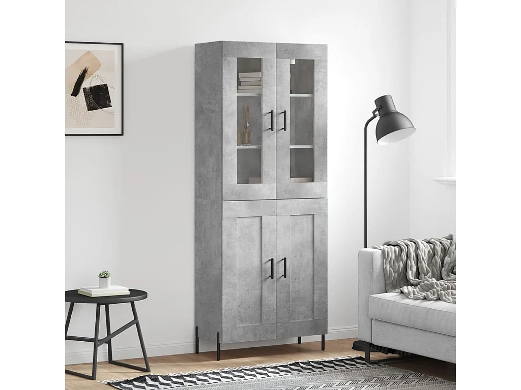 Buffet haut Gris béton 69,5x34x180 cm Bois d'ingénierie QWE27358