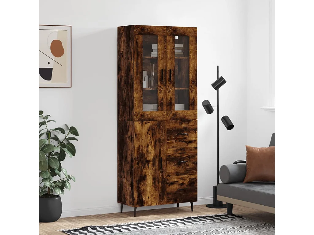 Buffet haut Chêne fumé 69,5x34x180 cm Bois d'ingénierie QWE39677