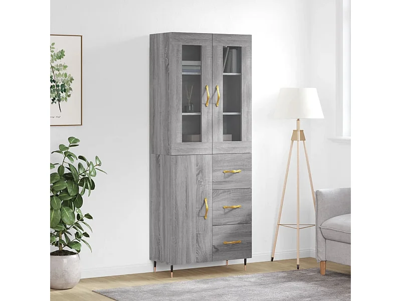 Buffet haut Sonoma gris 69,5x34x180 cm Bois d'ingénierie QWE24646