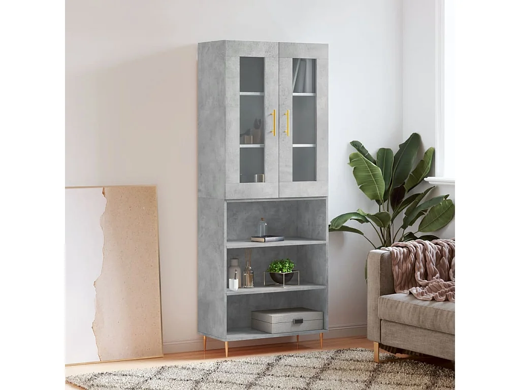 Buffet haut Gris béton 69,5x34x180 cm Bois d'ingénierie QWE48933