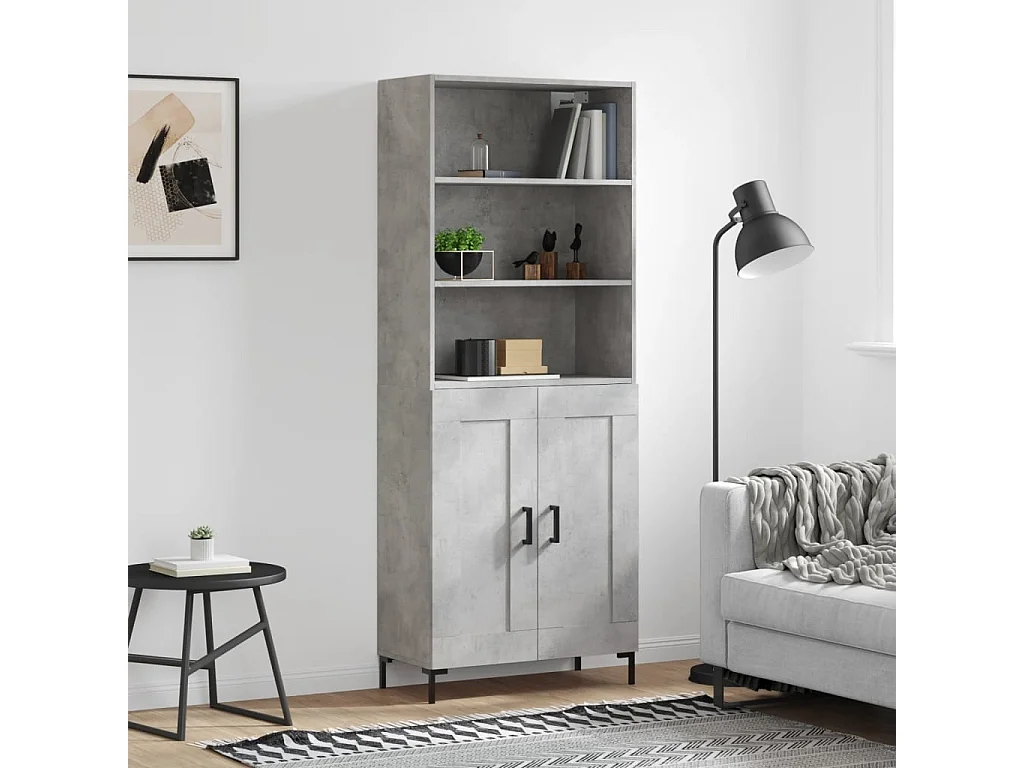 Buffet haut Gris béton 69,5x34x180 cm Bois d'ingénierie QWE63798