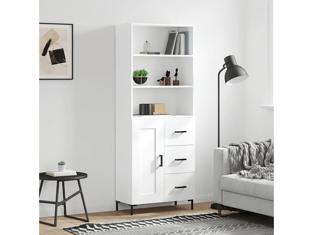Hoge kast 69,5x34x180 cm bewerkt hout wit NL494971