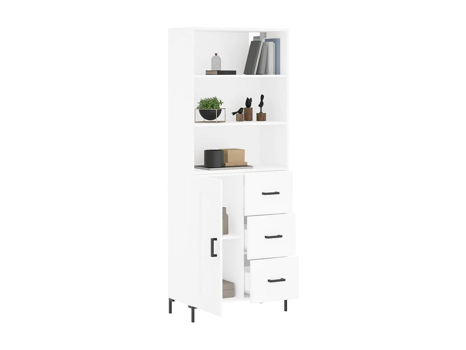 Hoge kast 69,5x34x180 cm bewerkt hout wit NL494971