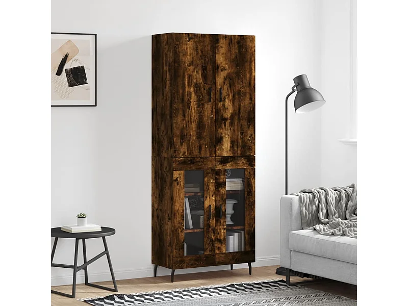 Hoge kast 69,5x34x180 cm bewerkt hout gerookt eikenkleurig NL80192