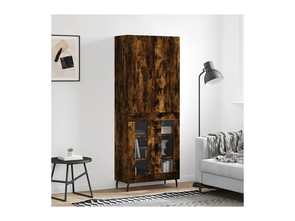 Hoge kast 69,5x34x180 cm bewerkt hout gerookt eikenkleurig NL80192