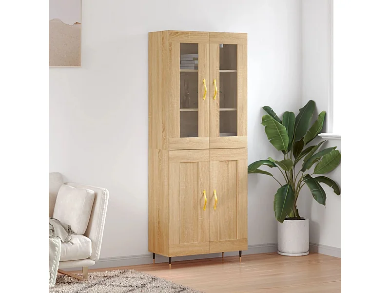 Aparador alto madera contrachapada color roble 69,5x34x180 cm ES38484