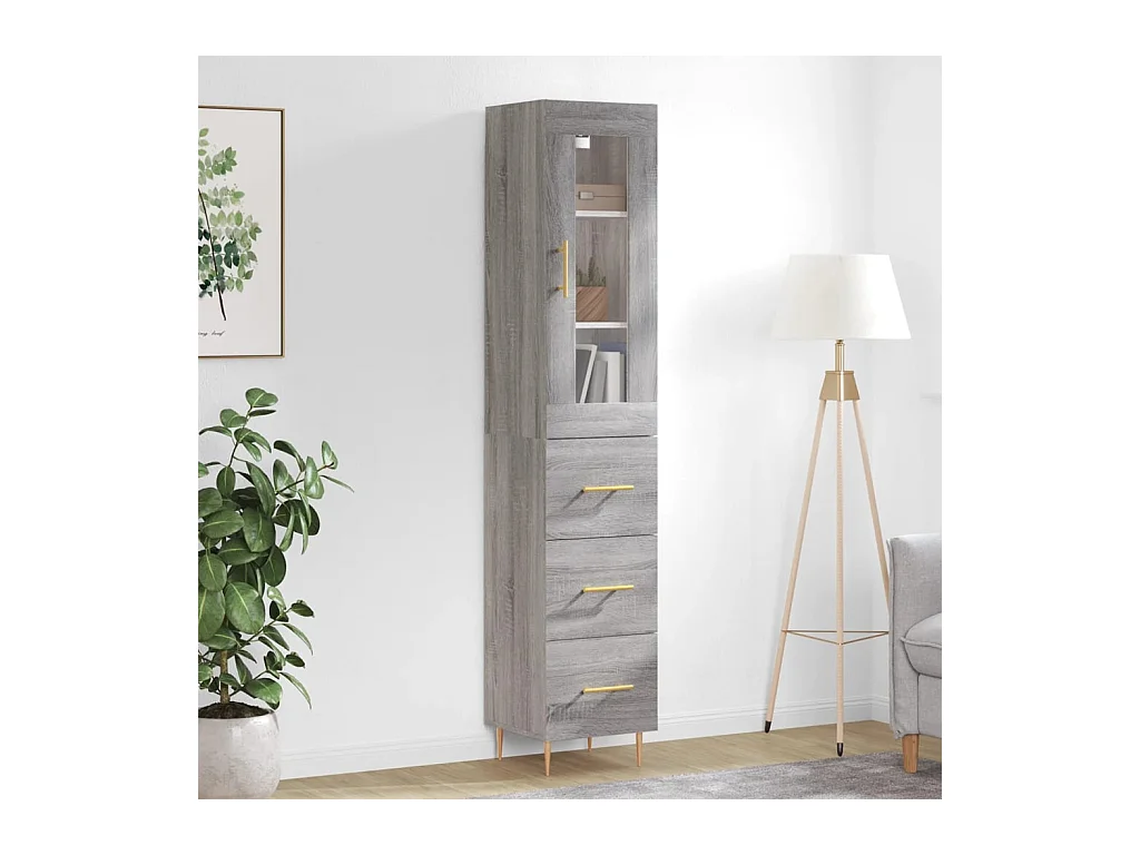 Aparador alto madera contrachapada gris Sonoma 34,5x34x180 cm ES53180